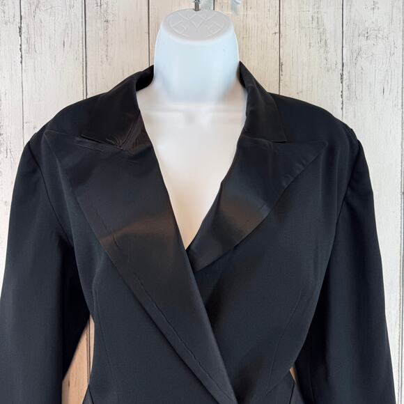 VTG Cache Black Satin Lapel Backless Tuxedo Jacket Blazer Top Size Medium - Picture 11 of 16